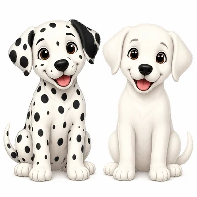 One dog has spots and another dog has no spots.