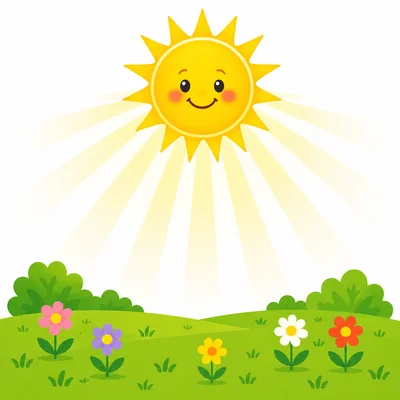 Bright sunshine shining over a grassy field.