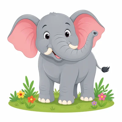 A friendly elephant standing on grass.