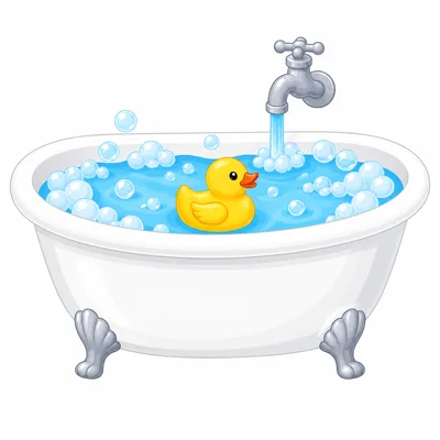 A bathtub filled with bubbles and a rubber duck.