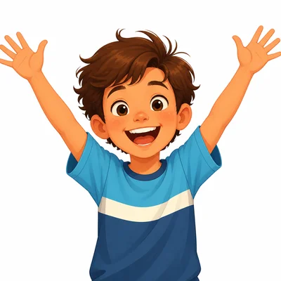 A smiling child looks very happy.