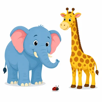 Two large objects and one tiny object show size differences.