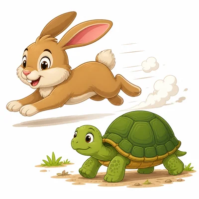A fast rabbit runs while a slow turtle crawls.