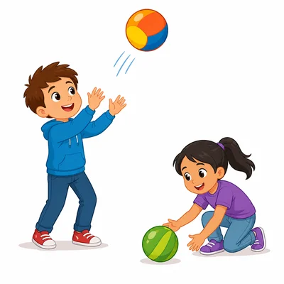 One ball is up high and another ball is down low.