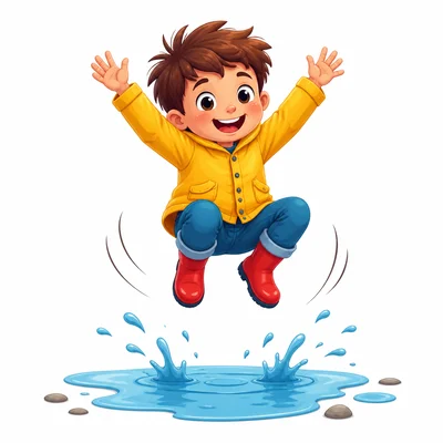 A child jumping over a puddle.