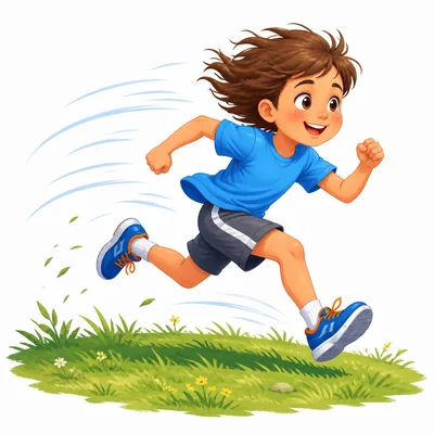 A child running quickly with motion lines.