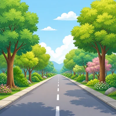 A quiet empty road with trees.
