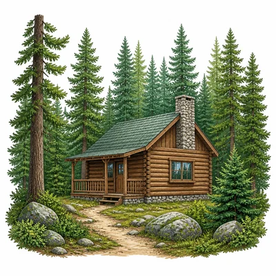 A cabin sits alone deep in the woods.