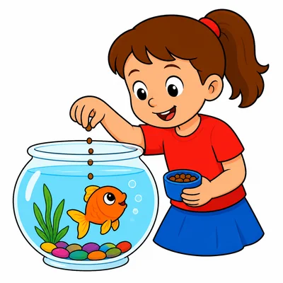 A girl feeds a fish.