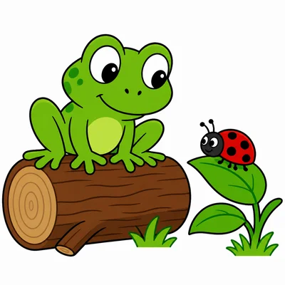 A frog sits on a log and sees a bug.