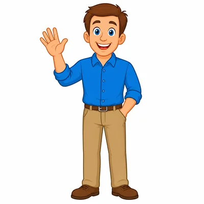 A friendly man smiling and waving.