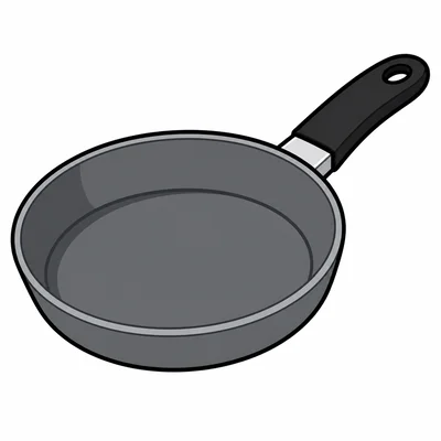 A simple gray cooking pan with a handle.