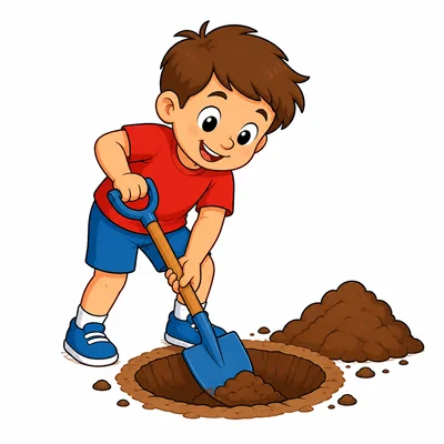 A child digging a hole with a shovel.