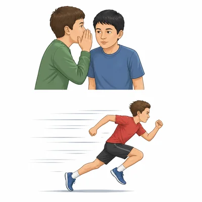 A person whispering and a person sprinting.