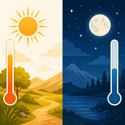A visual contrast of warm daytime and cool nighttime.