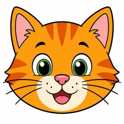 A cat face with eyes, ears, nose, mouth, and whiskers.