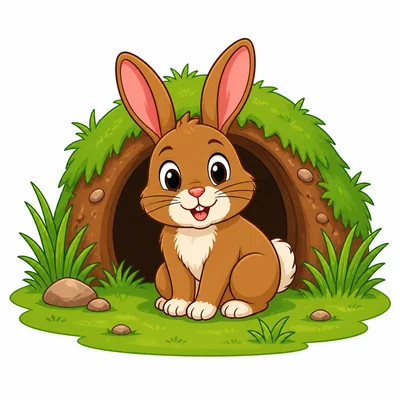 A rabbit sitting by its burrow home.