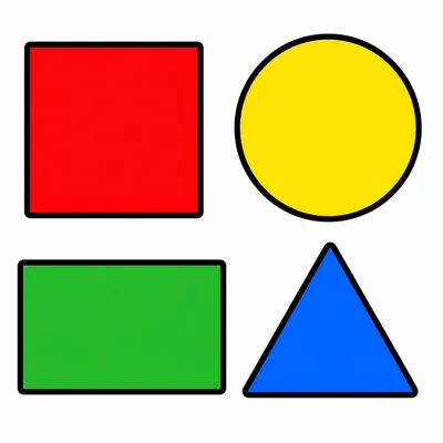 A square, circle, rectangle, and triangle.