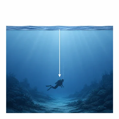 A diver below the ocean surface showing depth below sea level.