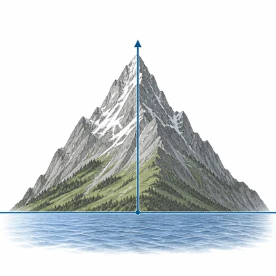 A mountain peak shown above a sea level reference line.