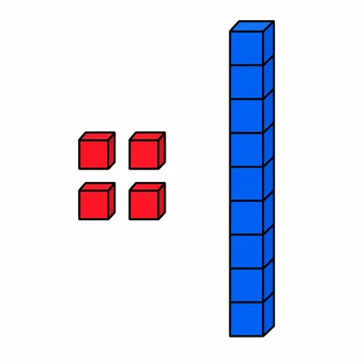 Four single cubes next to one ten-rod.