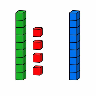 One ten-rod and four cubes next to another ten-rod.