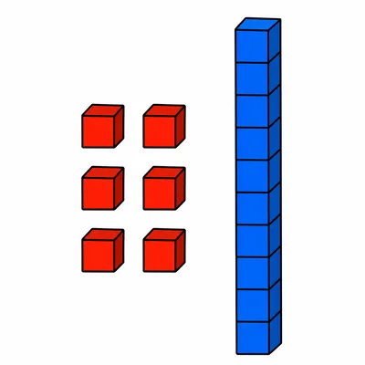 Six single cubes next to one ten-rod.