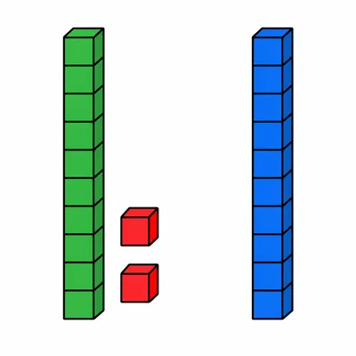 One ten-rod and two cubes next to another ten-rod.