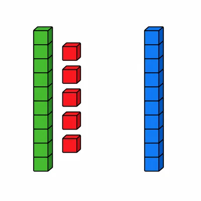 One ten-rod and five cubes next to another ten-rod.