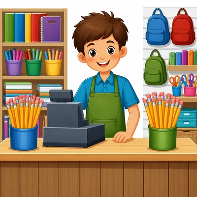 Two groups of pencils on a store counter.