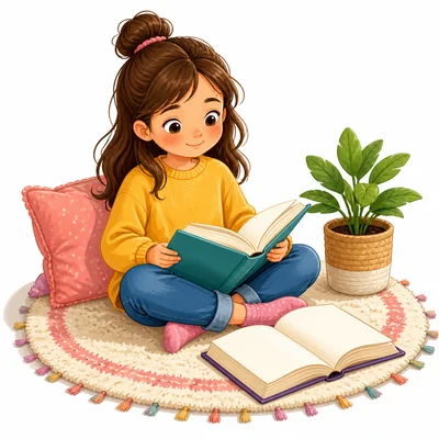 A child reading with two open books.