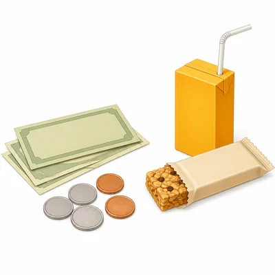 Money next to a snack purchase.