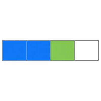 A fraction bar divided into fourths with three of four sections shaded in two colors.