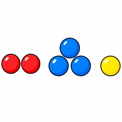 Three groups of balls showing 2, 3, and 1.