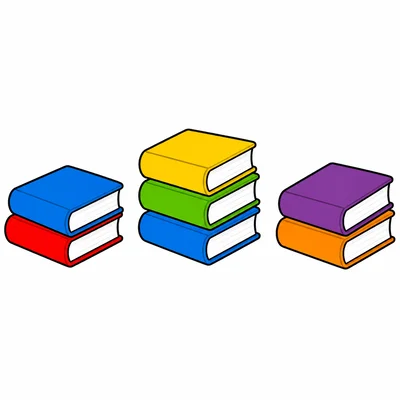 Three piles of books showing 2, 3, and 2.