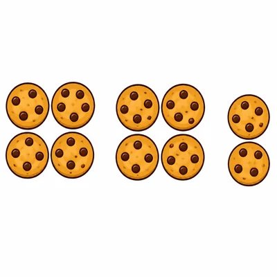 Three groups of cookies showing 4, 4, and 2.