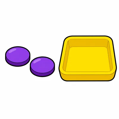 Two purple counters and an empty tray.