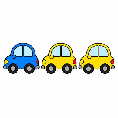 One blue car and two yellow cars.