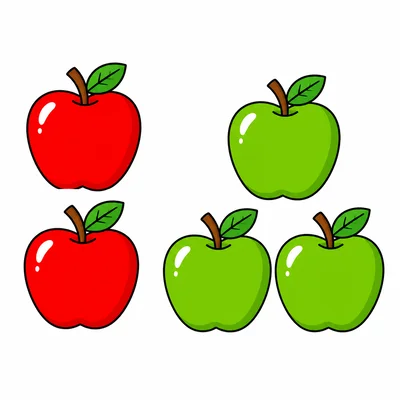 Two red apples and three green apples.
