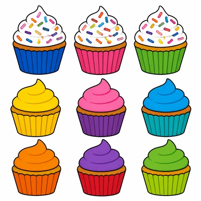Three sprinkled cupcakes and six plain cupcakes.