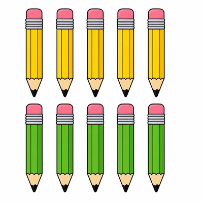 Five yellow pencils and five green pencils.