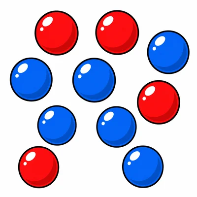 Four red marbles and six blue marbles.