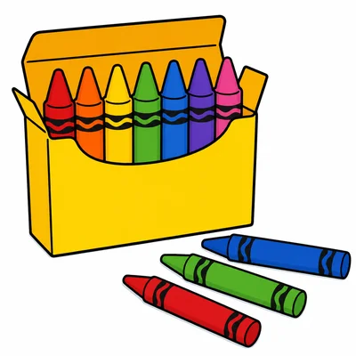Seven crayons in a box and three crayons on the table.
