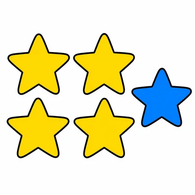 Four yellow stars and one blue star.
