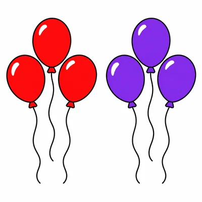 Three red balloons and three purple balloons.