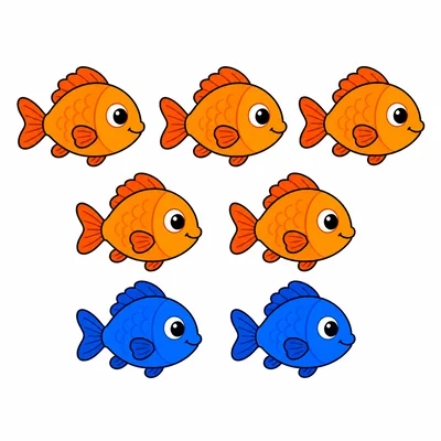 Five orange fish and two blue fish.