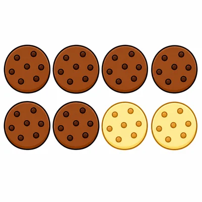 Six chocolate cookies and two vanilla cookies.
