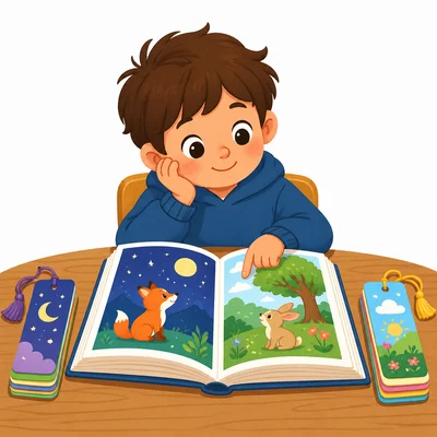 A child reading a book with pages representing reading on two days.