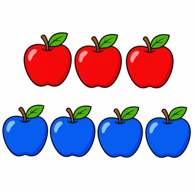 Three red apples and four blue apples