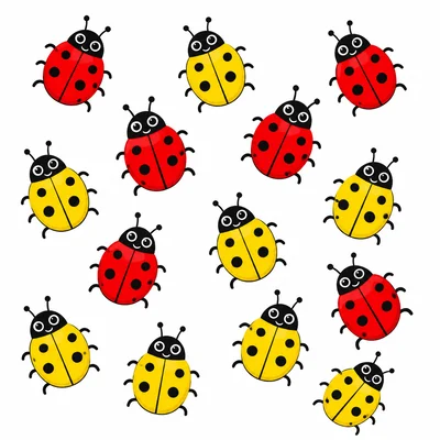 Seven red ladybugs and eight yellow ladybugs